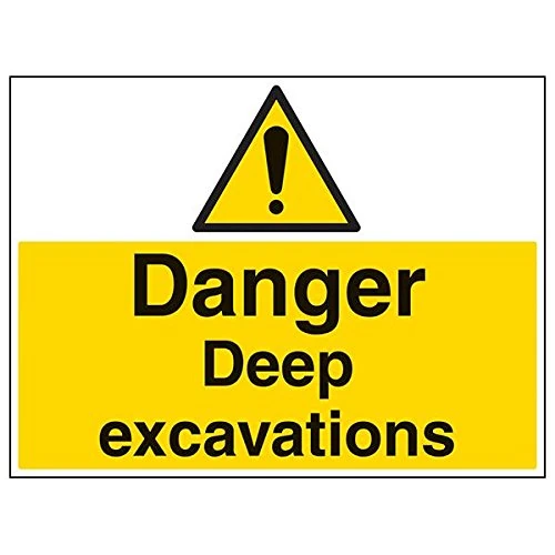 Vsafety 67017BR-R'Danger Deep Excavations' Sign, Landscape, 600 mm x 450 mm (Pack of 3)