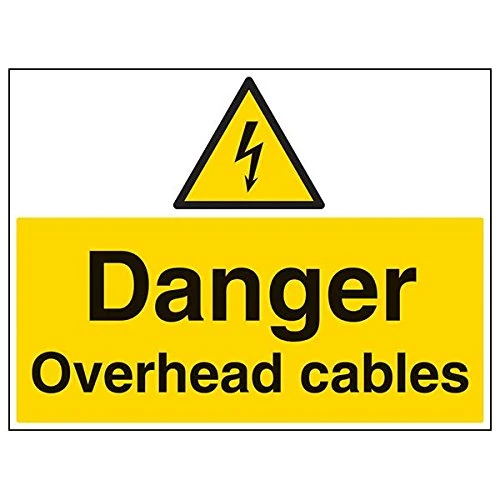 V Safety 67048BR-R'Danger Overhead Cables' Sign, Landscape, 600 mm x 450 mm (Pack of 3)