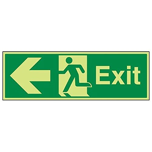 Vsafety 21003BP-G'Exit Arrow Left' Sign, Landscape, 600 mm x 200 mm (Pack of 3) - Image 1