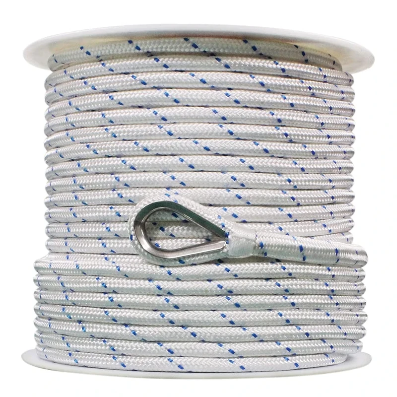 Extreme Max 3006.2514 BoatTector Double Braid Nylon Anchor Line with Thimble - 1/2" x 150', White w/Blue Tracer