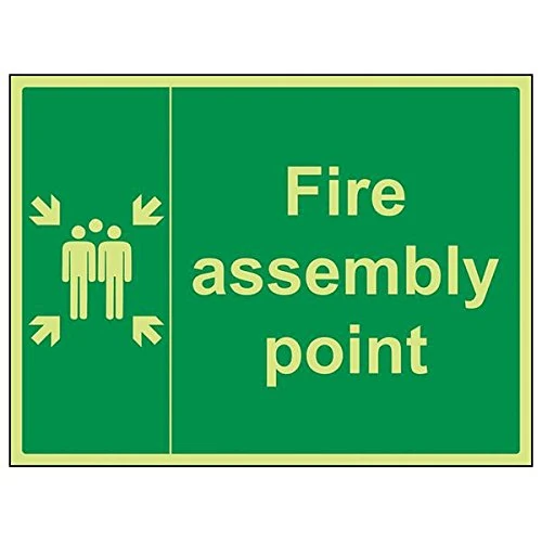 Vsafety 17003BF-G'Fire Assembly Point With Family' Sign, 400 mm x 300 mm (Pack of 3)