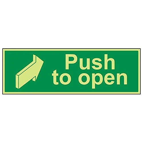 V Safety 22003BP-G'Push To Open' Sign, Landscape, 600 mm x 200 mm (Pack of 3)