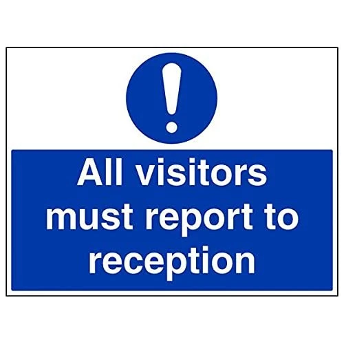 Vsafety 43040BR-R'All Visitors Must Report To Reception' Sign, 600 mm x 450 mm (Pack of 3)