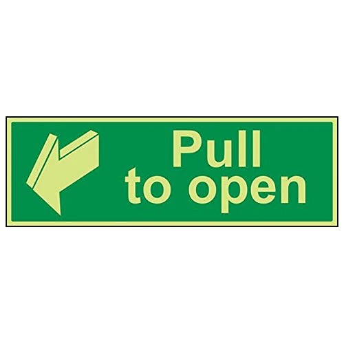 Vsafety 22004BP-G'Pull To Open' Sign, Landscape, 600 mm x 200 mm (Pack of 3)