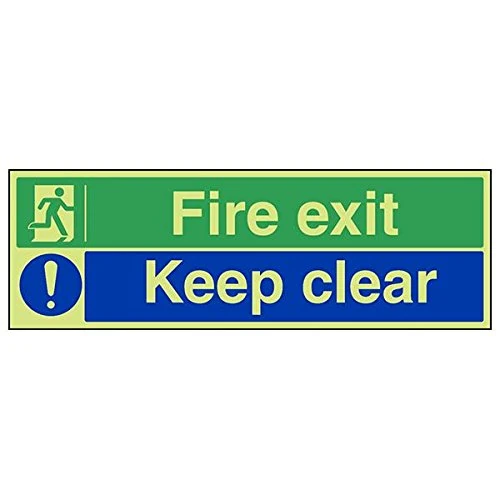 Vsafety 14012BP-G'Fire Exit/Keep Clear' Sign, Landscape, 600 mm x 200 mm (Pack of 3)