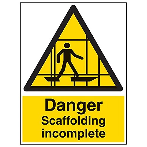 Vsafety 63017BL-R'Danger Scaffolding Incomplete' Sign, Portrait, 450 mm x 600 mm (Pack of 3)
