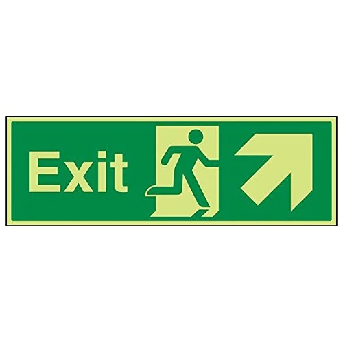 Vsafety 21008BP-G'Exit Arrow Up Right' Sign, Landscape, 600 mm x 200 mm (Pack of 3)