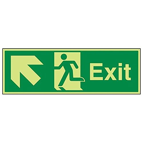 V Safety 21007BP-G'Exit Arrow Up Left' Sign, Landscape, 600 mm x 200 mm (Pack of 3)