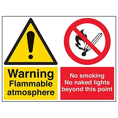 V Safety 67050BR-R'Flammable Atmosphere/No Smoking/Lights' Sign, 600 mm x 450 mm (Pack of 3)