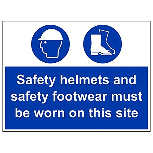 Vsafety 41016BR-R "Safety Helmets And Footwear Must Be Worn…" Sign, 600 mm x 450 mm (Pack of 3)