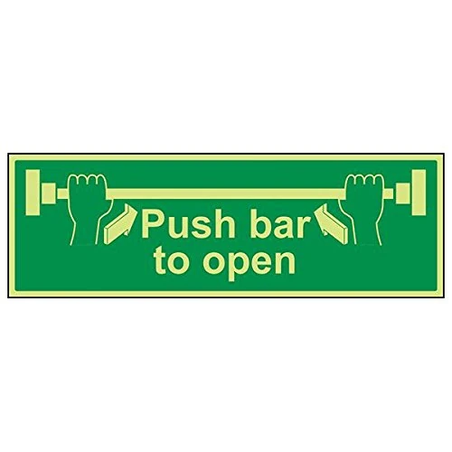 Vsafety 22001BP-G'Push Bar To Open' Sign, Landscape, 600 mm x 200 mm (Pack of 3)