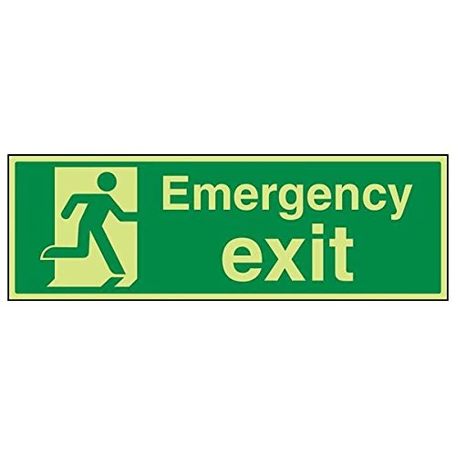 V Safety 21015BP-G'Emergency Exit' Sign, Landscape, 600 mm x 200 mm (Pack of 3)