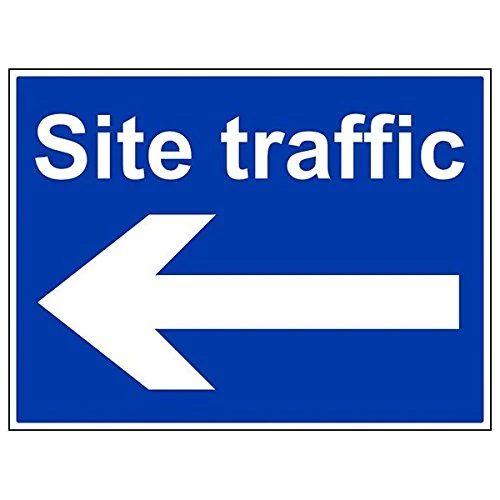 V Safety 43043BR-R'Site Traffic/Arrow Left' Sign, Landscape, 600 mm x 450 mm (Pack of 3)