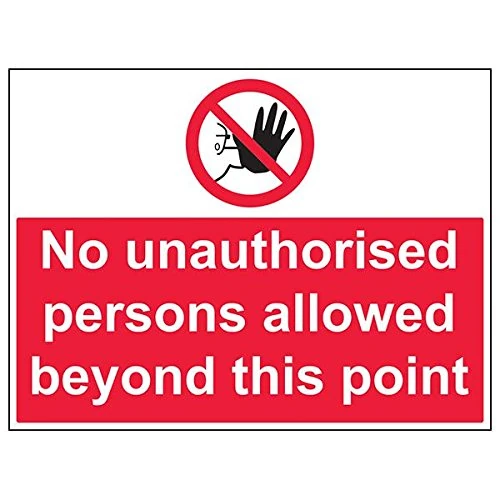 Vsafety 52033BR-R'No Unauthorised Persons Beyond This Point' Sign, 600 mm x 450 mm (Pack of 3)