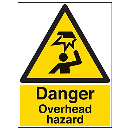 V Safety 63015BL-R'Danger Overhead Hazard' Sign, Portrait, 450 mm x 600 mm (Pack of 3)