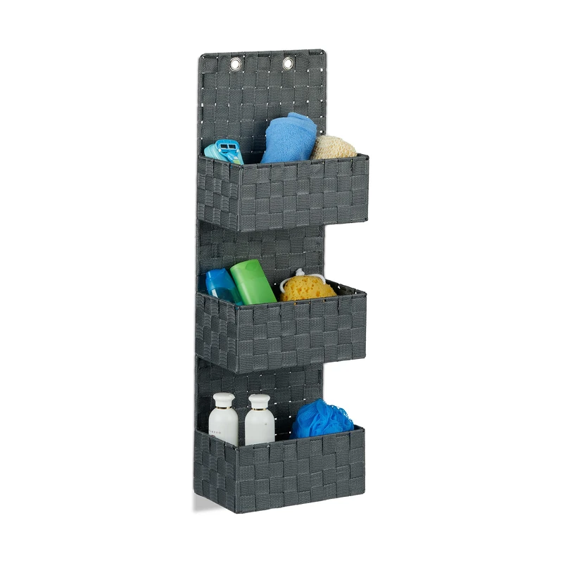 Relaxdays Hanging Wall Organizer, Magazine Rack with 3 Compartments, Plastic, HWD: 75x25x15cm cm, Grey