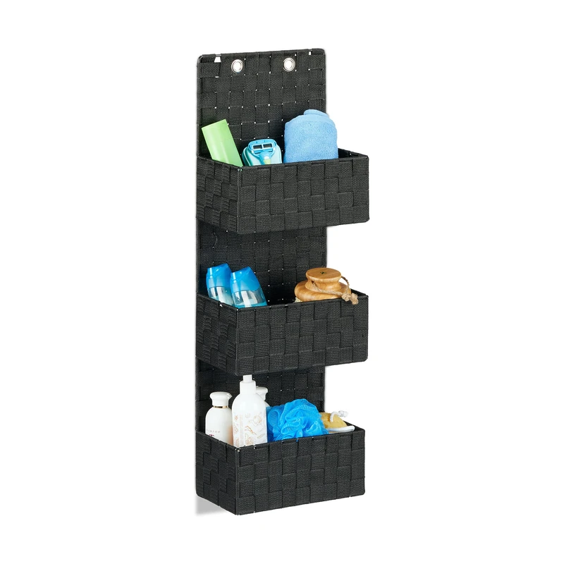 Relaxdays Hanging Wall Organizer, Magazine Rack with 3 Compartments, Plastic, HWD: 75x25x15cm cm, Black - Image 1