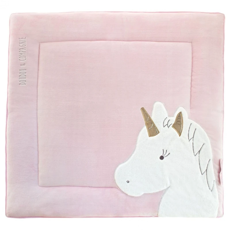 Doudou et Compagnie DC3318 Playpen Mat 100 x 100 cm Tapidou Collection Pink/Gold Unicorn Design 80 x 150 cm