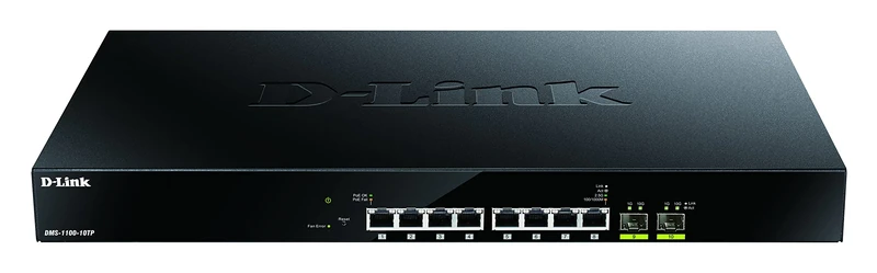 D-Link DMS-1100-10TP 10-Port Multi-Gigabit PoE Smart Managed Switch, ideal for Wi-Fi 6 access points, 8 x 2.5G PoE ports, 2 x 10G SFP+ uplink ports, 4K VLAN, Layer 2 features, QoS