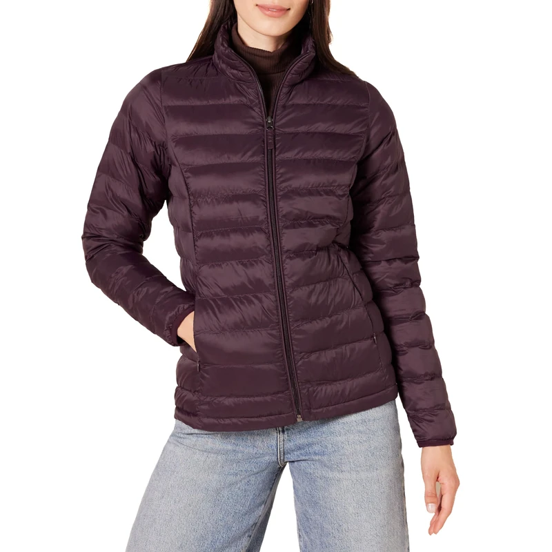 Amazon Essentials Women's Lightweight long-sleeved, water-resistant, packable puffer jacket (available in plus size), Burgundy, L
