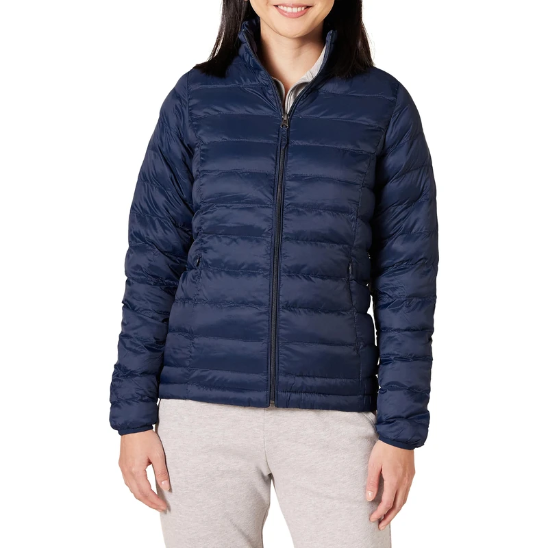 Amazon Essentials Women's Lightweight long-sleeved, water-resistant, packable puffer jacket (available in plus size), Navy, M