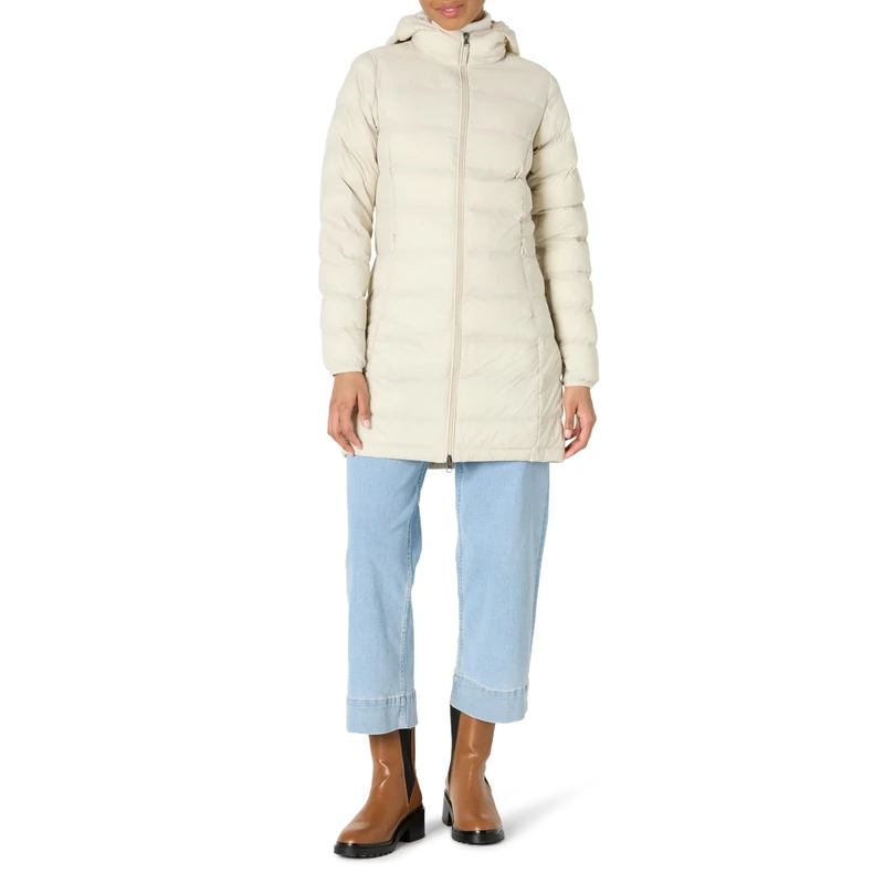 Amazon Essentials Women's Lightweight Water-Resistant Packable Hooded Puffer Coat (Available in Plus Size), Stone, M