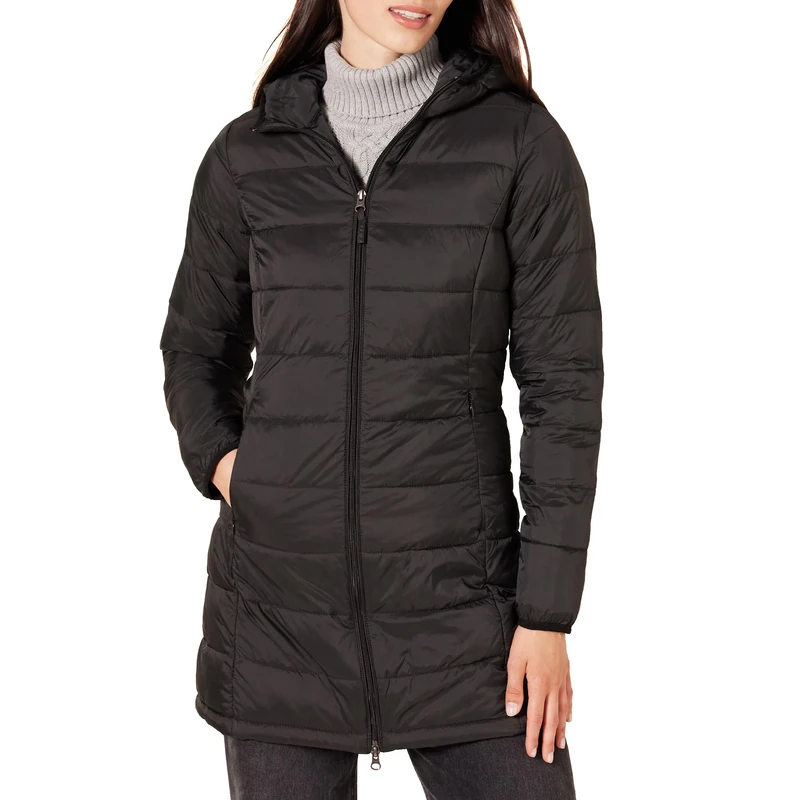 Amazon Essentials Women's Lightweight Water-Resistant Packable Hooded Puffer Coat (Available in Plus Size), Black, XS