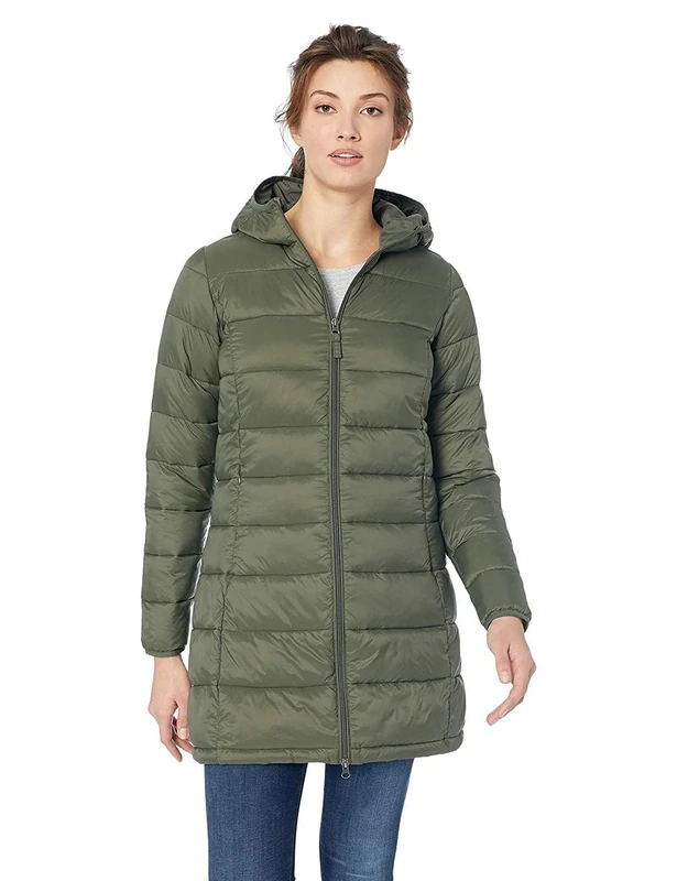 Amazon Essentials Women's Lightweight Water-Resistant Packable Hooded Puffer Coat (Available in Plus Size), Dark Olive, L