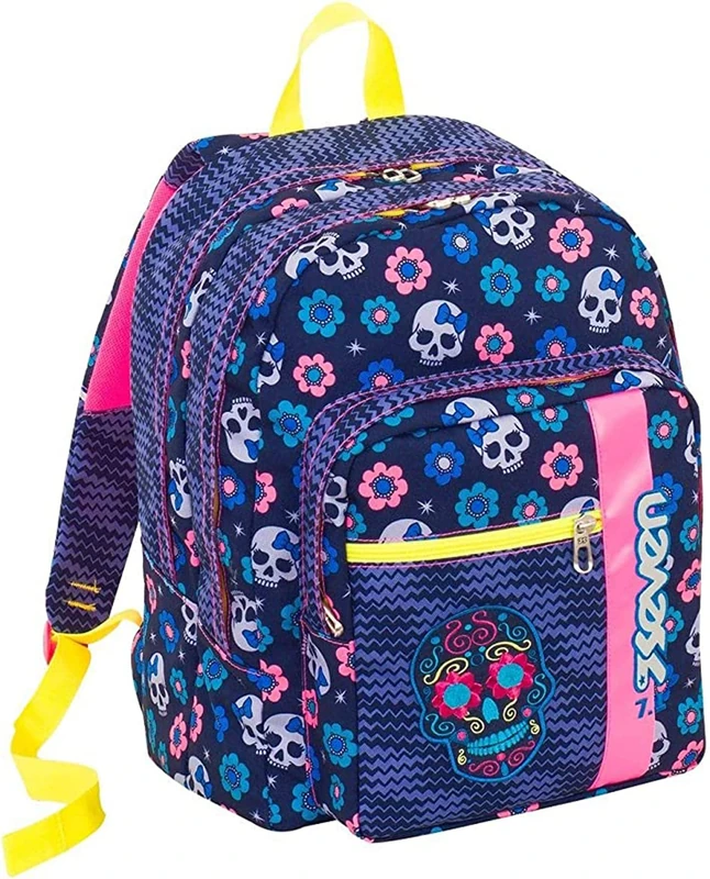 Seven Outsize school backpack - MEXI GIRL - Blue and Pink - 33 litre - reflective inserts