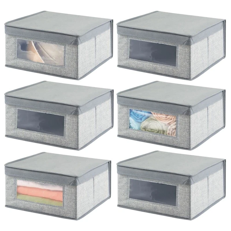 mDesign Set of 6 Fabric Wardrobe Box for Nursery and Bedroom – Large Clothing Storage Box – Storage Cube with Lid – Grey