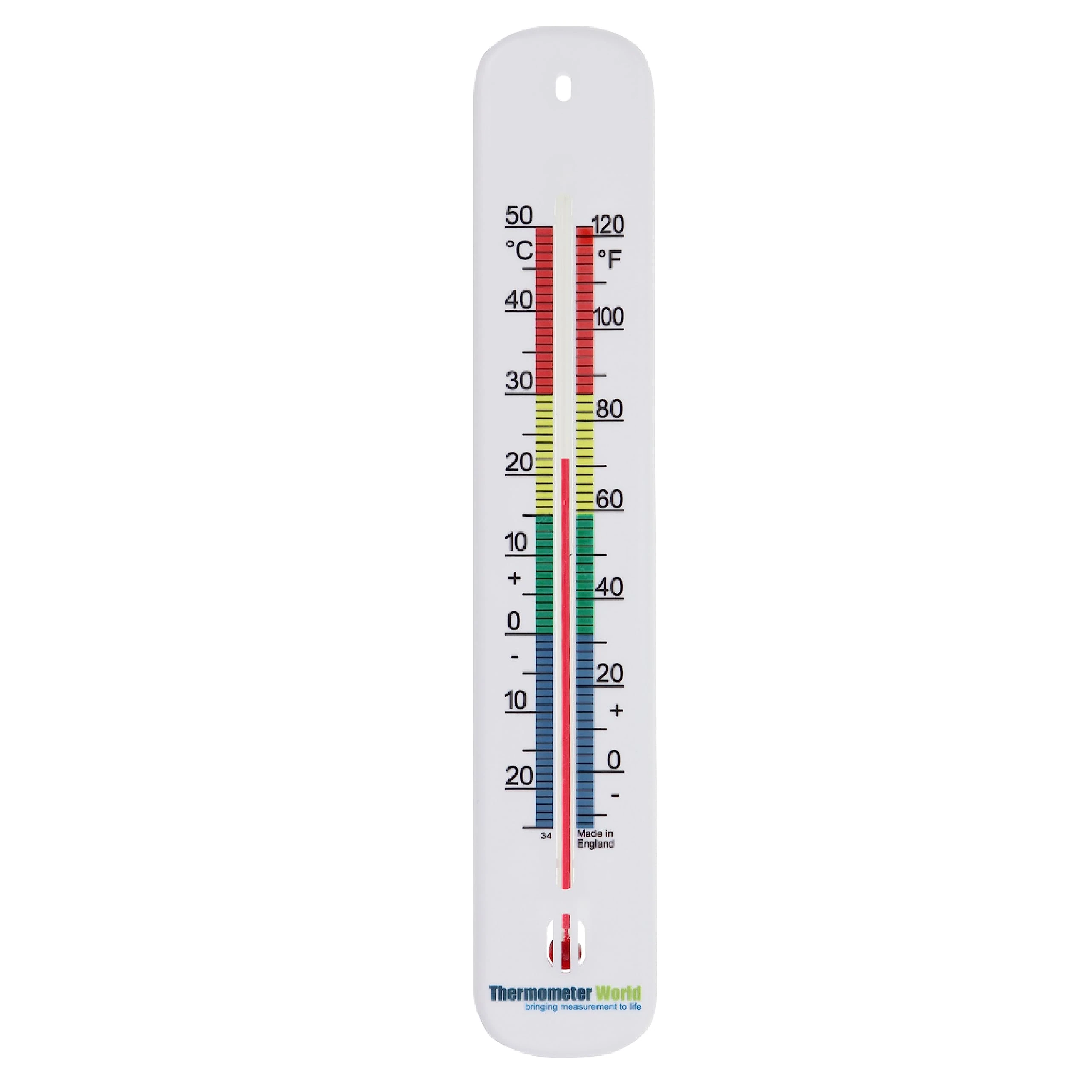 215mm Colour Coded Room Thermometer - Made in UK for Home Office, Garden or Greenhouse Indoor and Outdoor Temperature Thermometer Wall Mounted