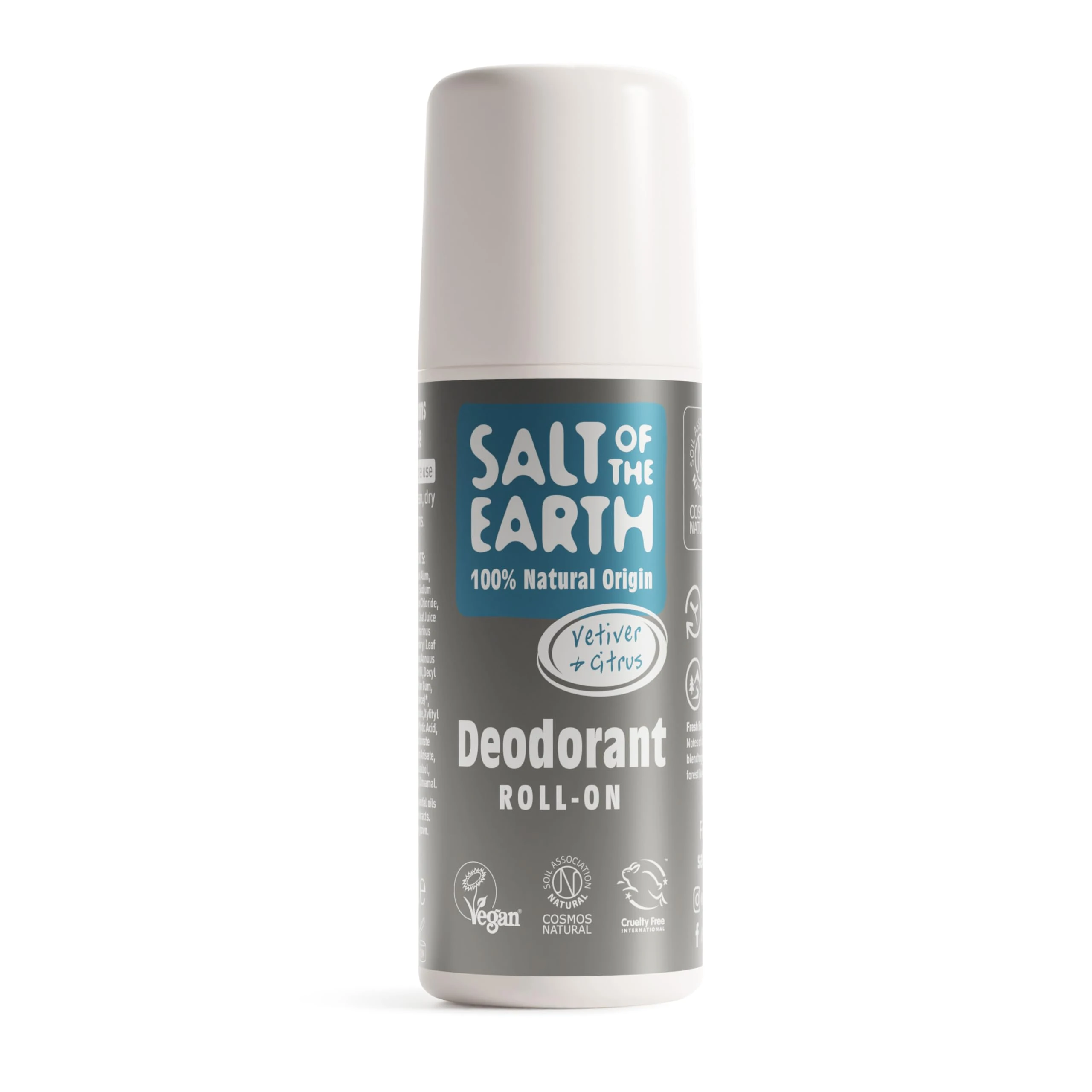 Salt of the Earth - Natural Deodorant Roll On for Men - Certified 100% Natural Origin Ingredients - Vegan, Long Lasting Protection, Leaping Bunny Approved - Made in the UK - Vetiver & Citrus - 75ml