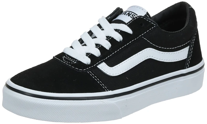 Girls Vans Size 10, Ward Sneaker Kids Shoes, Black & White Suede Canvas Lace Up Shoes, Low Top Children's Trainers, Lightweight Sports Shoes by Vans Active Wear Range (10 UK)