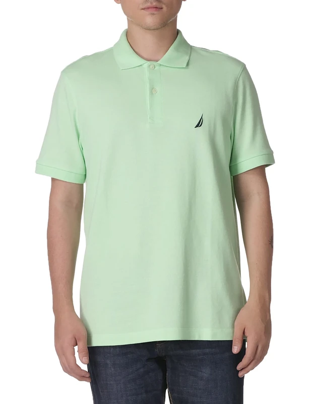 Nautica Men's Short Sleeve Cotton Pique Polo Shirt, Ash Green Solid, Medium