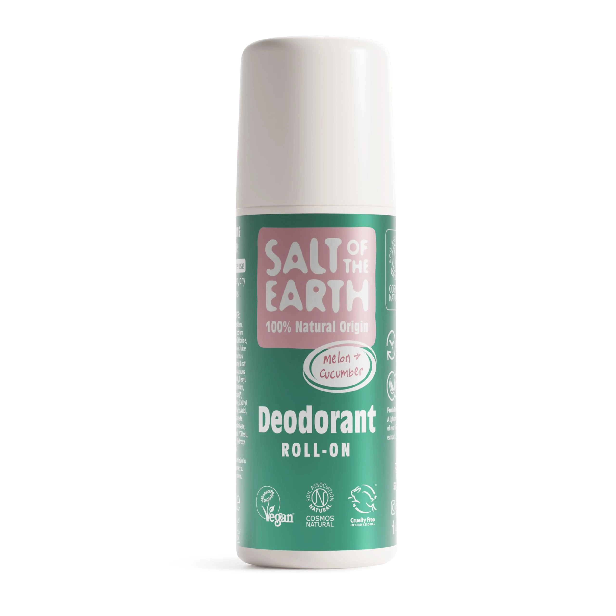 Salt of the Earth - Natural Deodorant Roll On - Melon & Cucumber - Vegan Formula with Effective Long-Lasting Protection, Made in the UK - Suitable for Women, Men & Kids - 75ml
