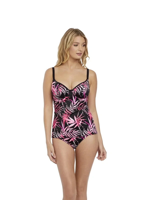 Freya Womens Sunset Palm Underwire Plunge Tankini, 30GG, Black