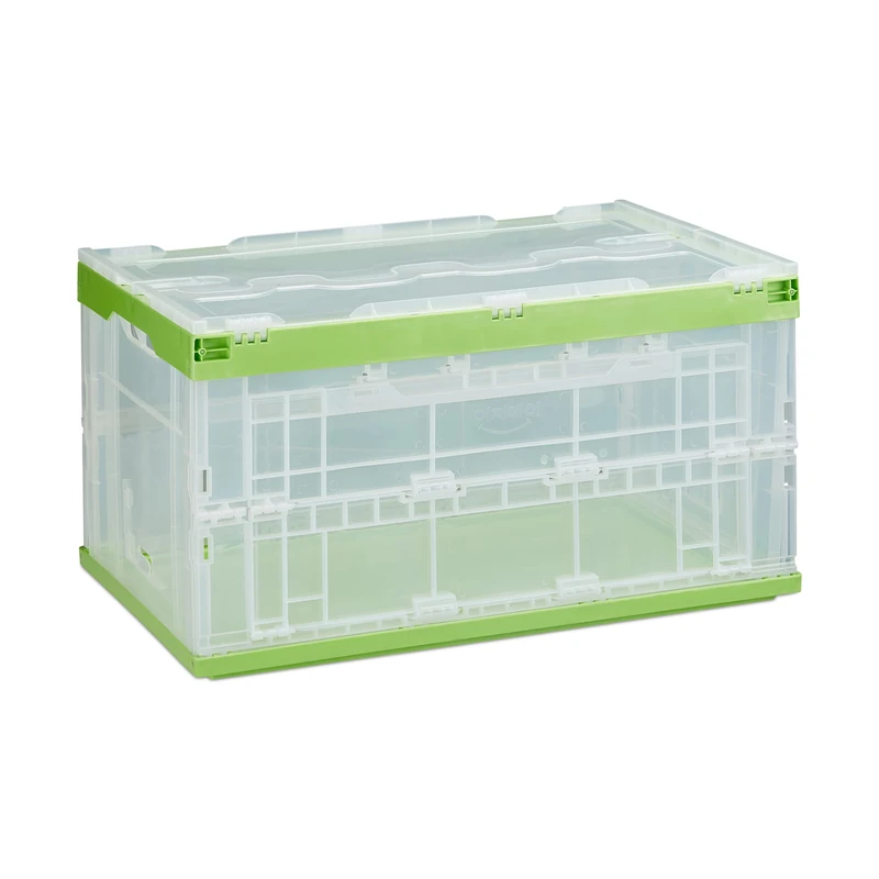 Relaxdays Professional Storage Box, Sturdy, Commercial Crate, Plastic, Lidded, 31.5x59.5x39.5cm, Green