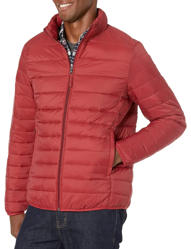 Amazon Essentials Men's Packable Lightweight Water-Resistant Puffer Jacket (Available in Big & Tall), Brick Red, L
