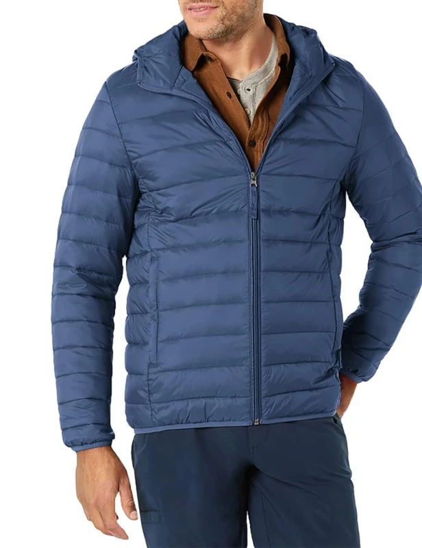 Amazon Essentials Men's Lightweight Water-Resistant Packable Hooded Puffer Jacket, Navy, XL