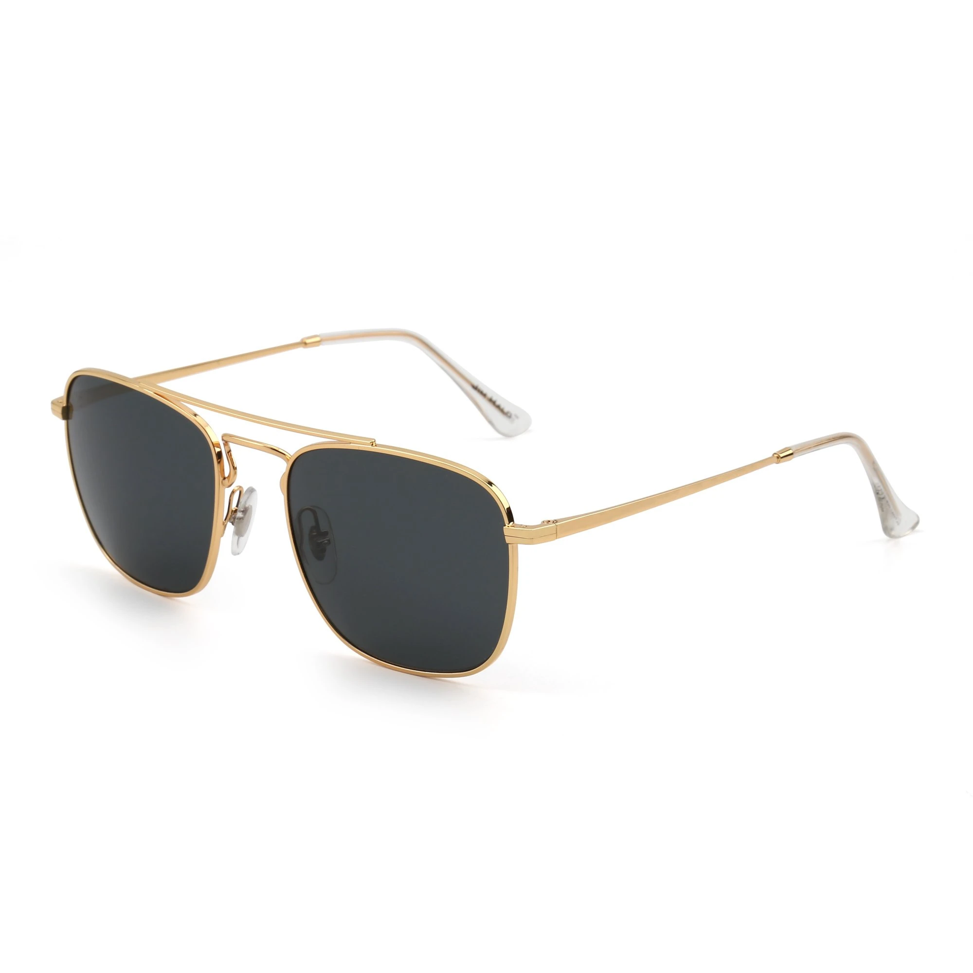 Jim Halo Retro Square Sunglasses Premium Glass Lens Flat Metal Eyewear Men Women (Gold/Grey)