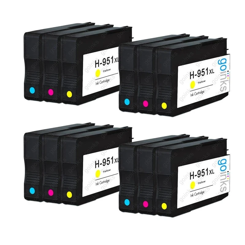 Go Inks 4 C/M/Y Set of 3 Ink Cartridges to replace HP 951 C/M/Y (XL Capacity) Compatible/non-OEM for HP Photosmart Printers (12 Inks)
