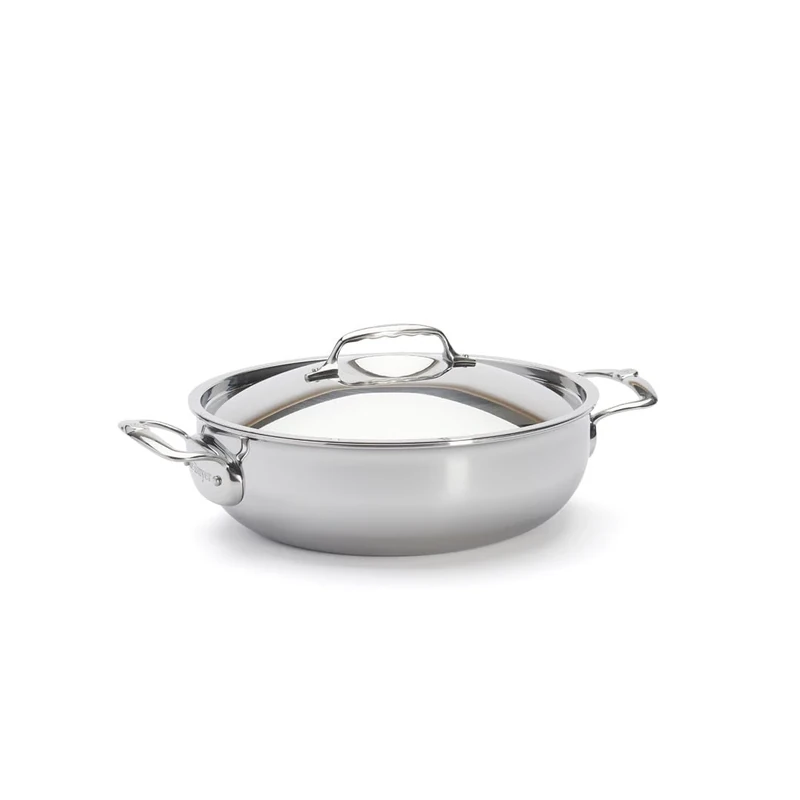 De Buyer - AFFINITY 5-layer stainless steel curved chain with stainless steel lid - 28 cm - Made in France, PFAS free, quick rise in °C, 18/10 stainless steel, suitable for all heat sources and ovens,