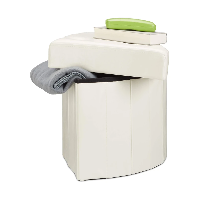 Relaxdays Corner Ottoman, Folding Padded Stool with Storage Space, Modern Footstool HWD 38 x 38 x 38 cm, White, Fibreboard