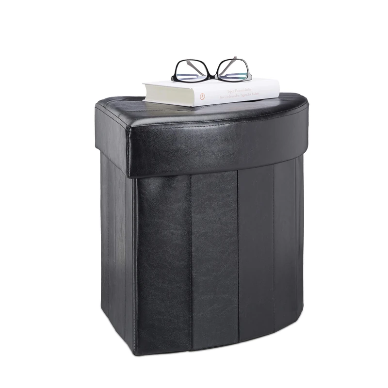 Relaxdays Corner Ottoman, Folding Padded Stool with Storage Space, Modern Footstool HWD 38 x 38 x 38 cm, Black, Fibreboard