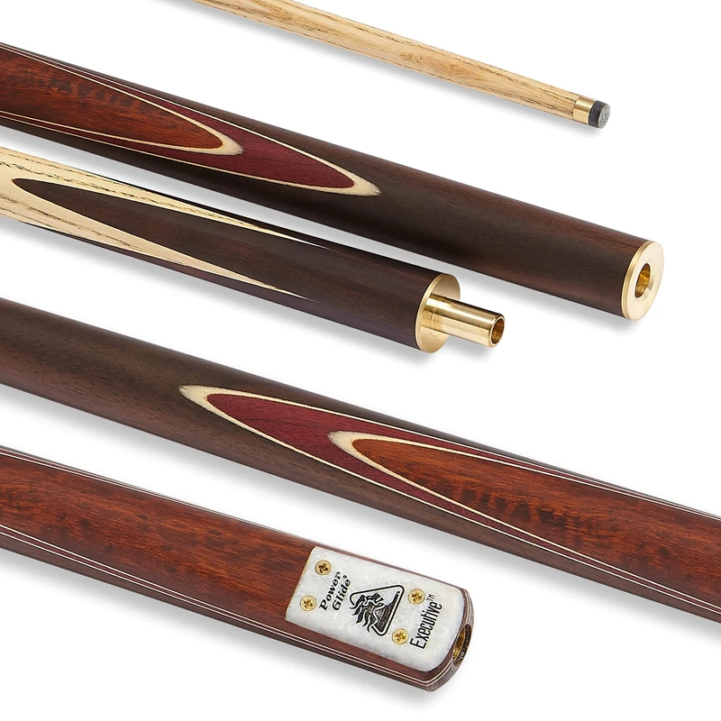 POWERGLIDE Snooker Cue Stick | Executive | Hand-spliced Rosewood Butt Mahogany Front Splice & Natural Veneers | 9.5mm Tip | 3/4 Jointed with QR Brass Joint | 17 oz | Full Size 57"