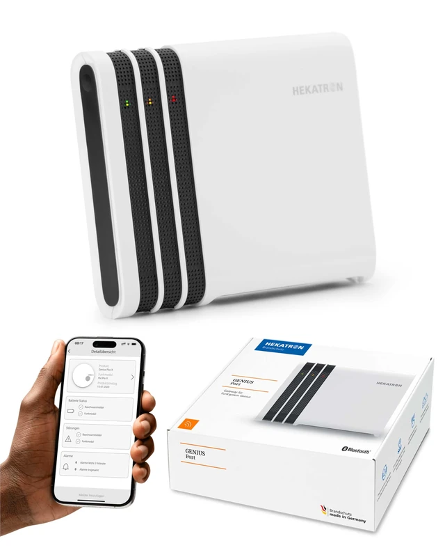 Hekatron Genius Port - Wireless Gateway for Genius Plus X Smoke Detectors - Reliable Alarm Forwarding to Mobile Devices, Easy Installation