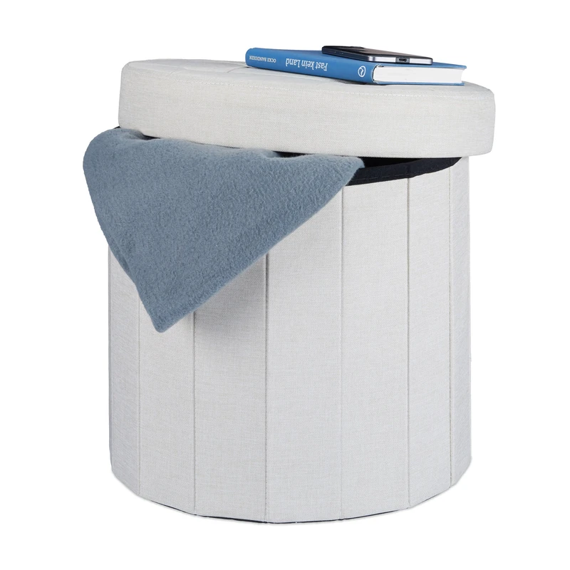 Relaxdays Round Storage Ottoman, Lidded Footstool, Padded Storage Seat, HWD: 38x38x38 cm, Cream
