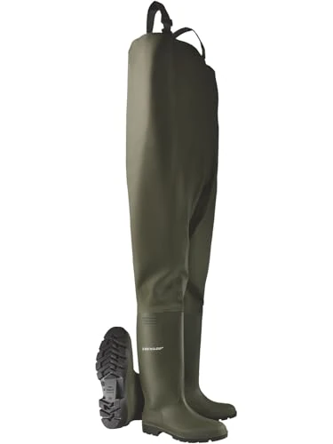 DUNLOP Pricemastor Chest Wader Wellington Boot - Unisex, Waterproof PVC Waders for Fishing and Agriculture, Flexible Work Wellies, Green/Black - EU48, UK13