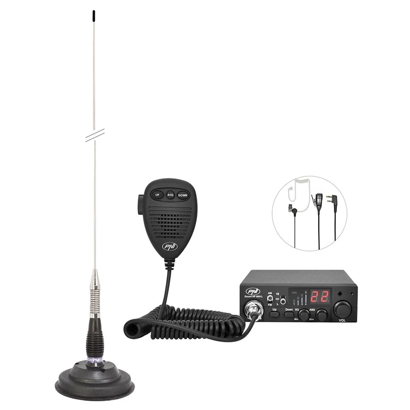 Kit CB radio CBI ESCORT HP 8001L ASQ + Headphones HS81 + CB PNI ML100 antenna with magnet