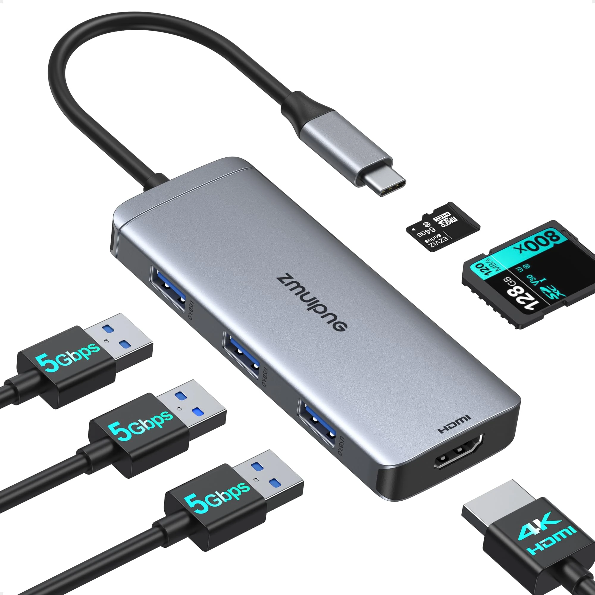 USB C Hub Multiport Adapter, 6 in 1 USB Type C Dongle Mac Accessories Converter with 4K HDMI, 3 USB 3.0, SD/TF Card Reader for MacBook Pro Air 2021 2020 2019 M1, Surface Go, Dell XPS 13 15 and More